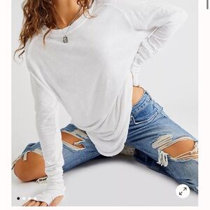 Free People White Oversized Long Sleeve Shirt